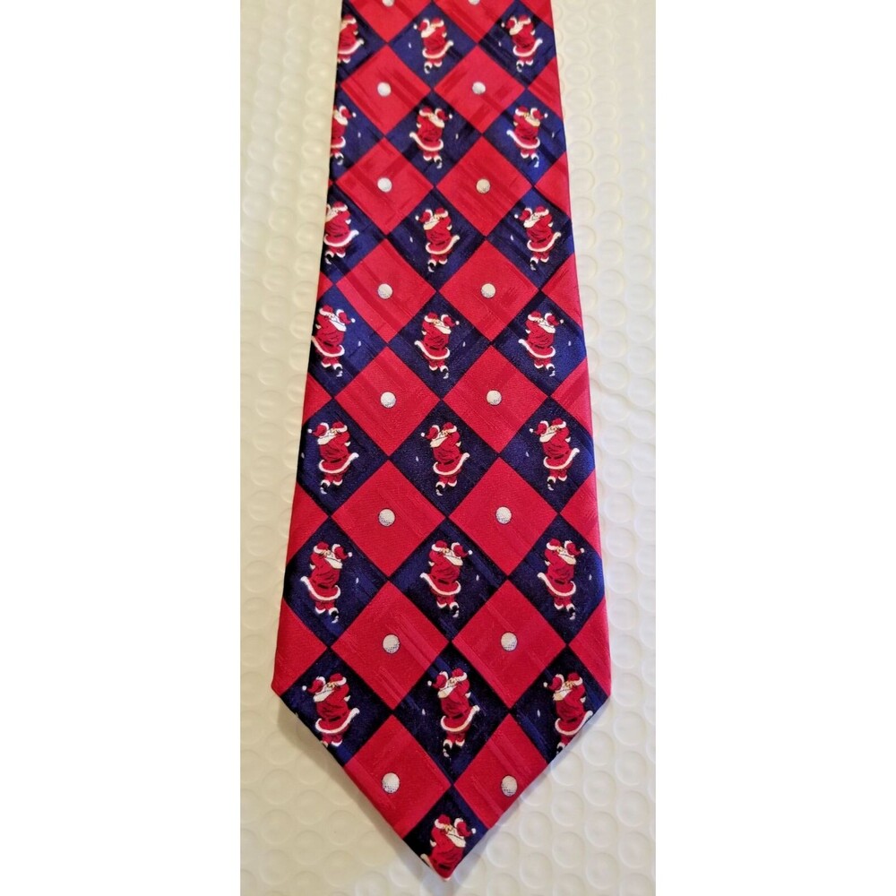 Golfing Santa Neck Tie 100% Silk Handmade Red American Greetings Holiday Golf